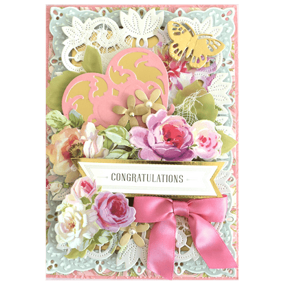 a congratulations card with flowers and butterflies.