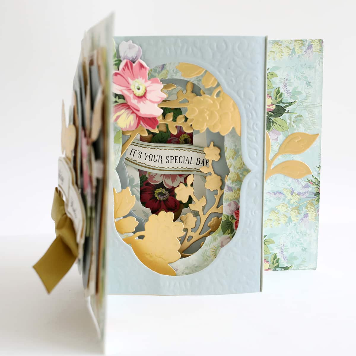 a close up of a greeting card with flowers.