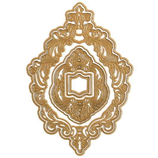 a green background with a gold design on it.