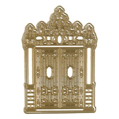 a golden door with intricate carvings on it.