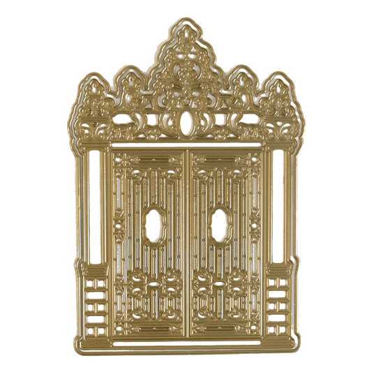 a golden door with intricate carvings on it.