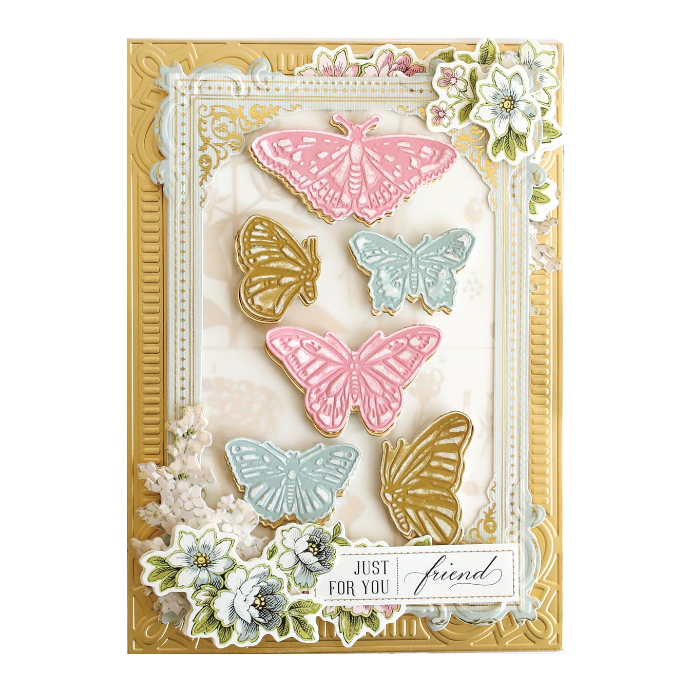 a card with butterflies and flowers on it.