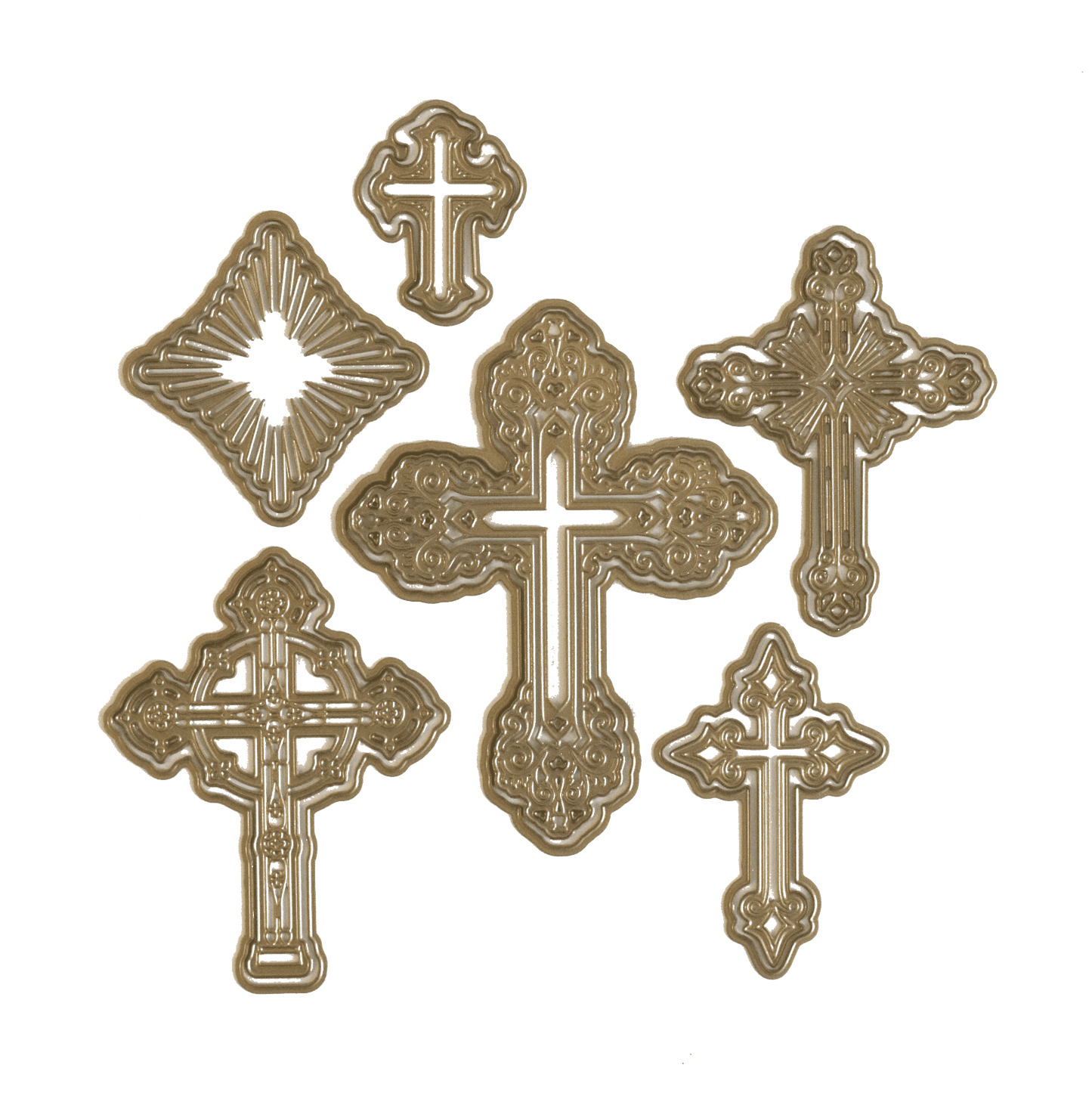 a group of crosses on a green background.