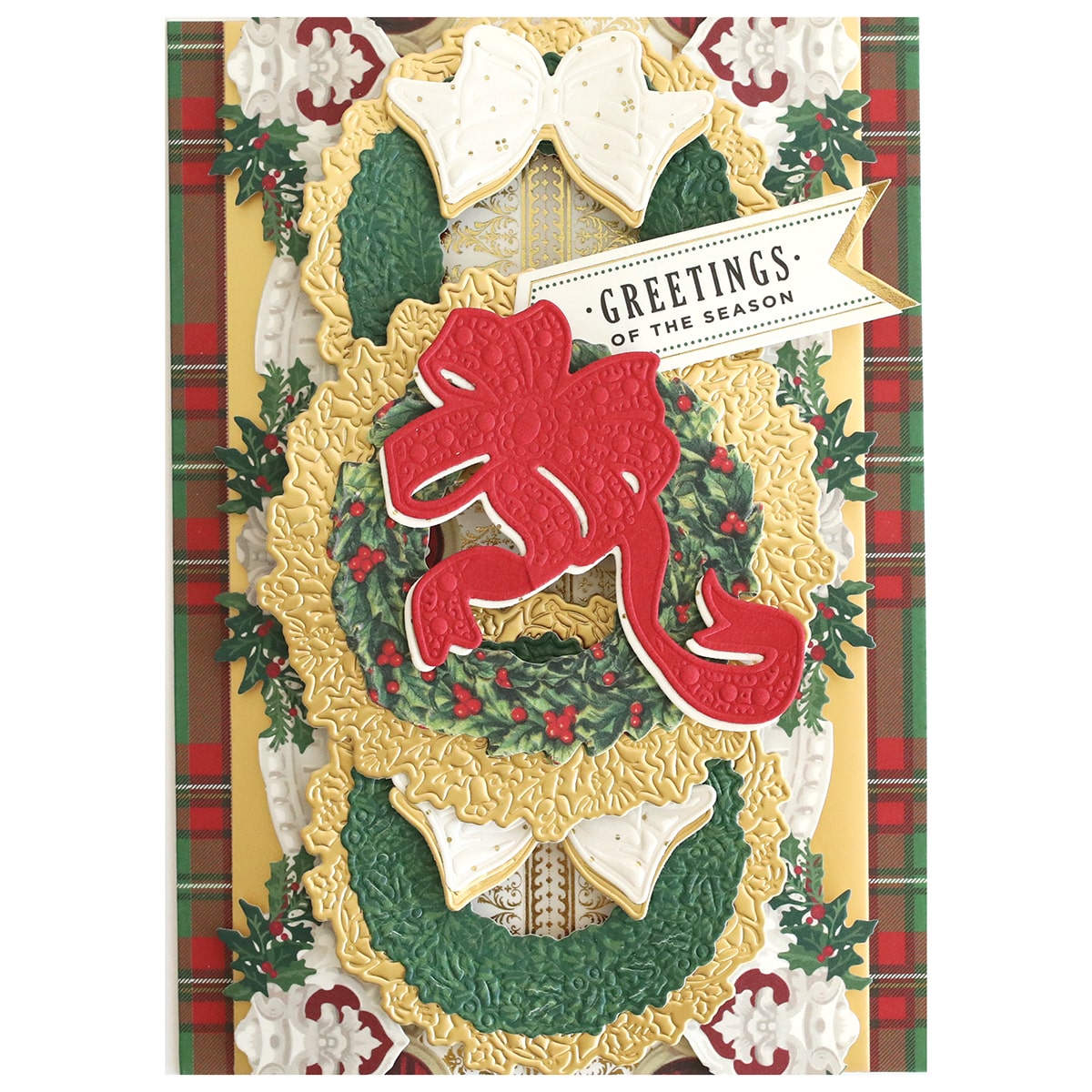 a handmade christmas card with a wreath.