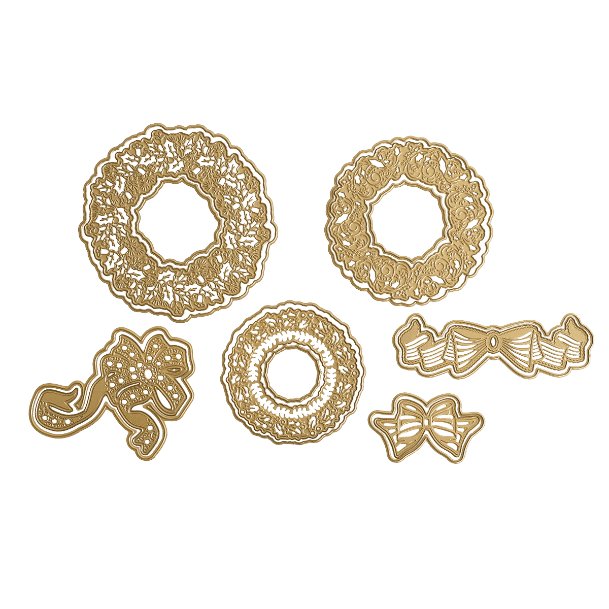 a group of decorative items on a green background.