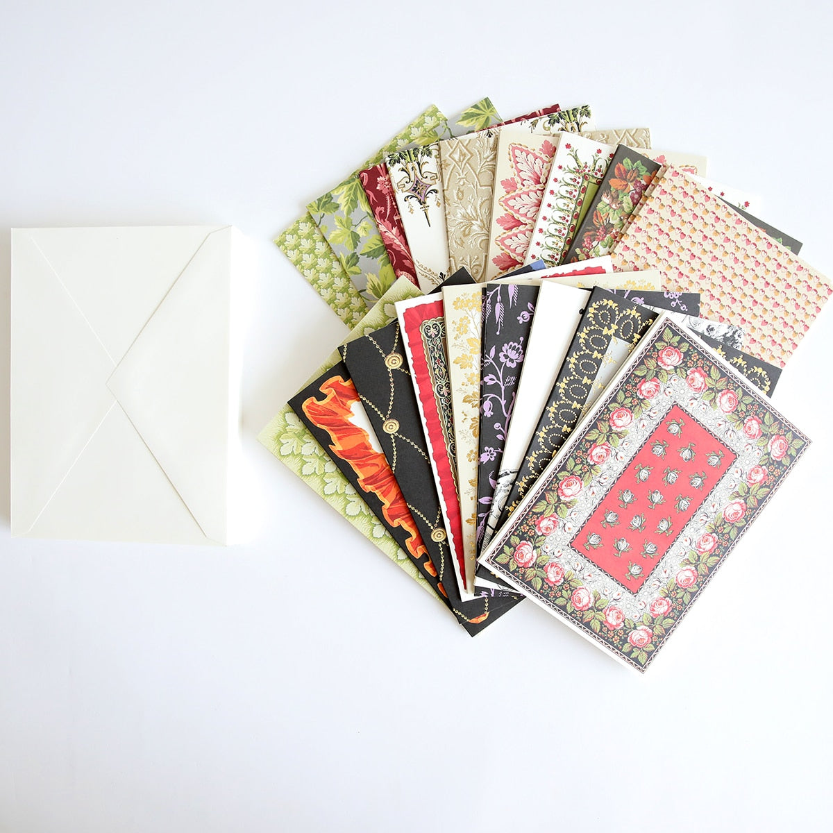 A collection of Fall Pattern Cards and Envelopes on a white surface.