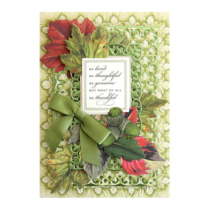 Fall Pattern Cards and Envelopes with green leaves and a bow.