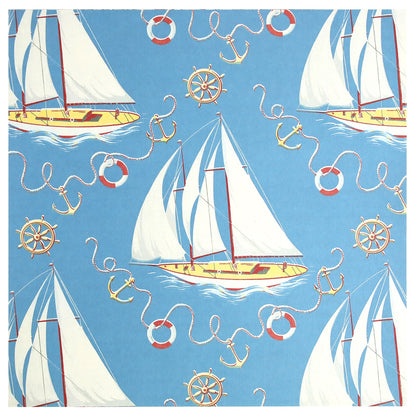 a Masculine 12x12 Cardstock with a painting of a sailboat and a wheel on a blue background.