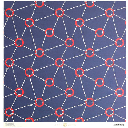 A Seafarer 12x12 Paper and Cardstock background with red circles on it.