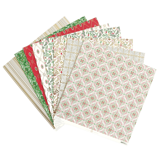 a pack of Christmas 12x12 Cardstock with red and green designs.