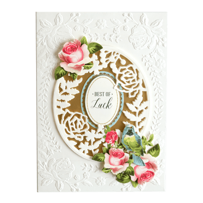 a card with roses and the words best of luck.