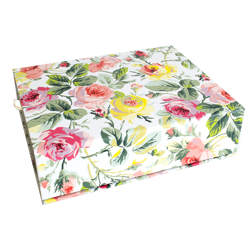 a box with a flower pattern on it.