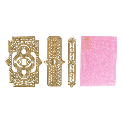 a pink and gold playing card next to a pink and gold playing card.
