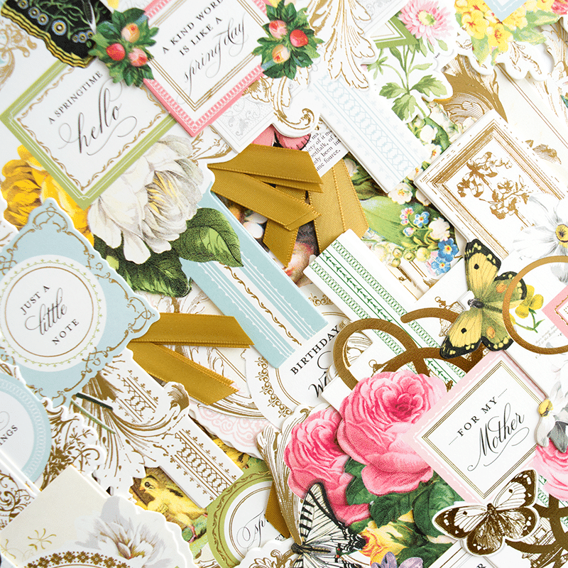 a close up of a bunch of paper with flowers on it.
