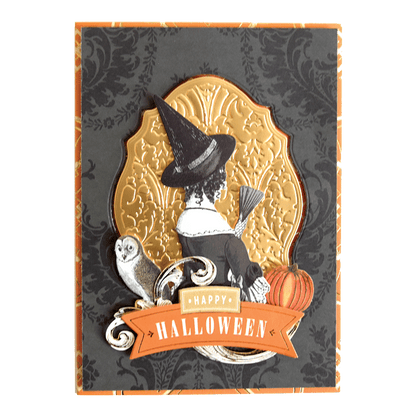 a halloween card with a witch on it.