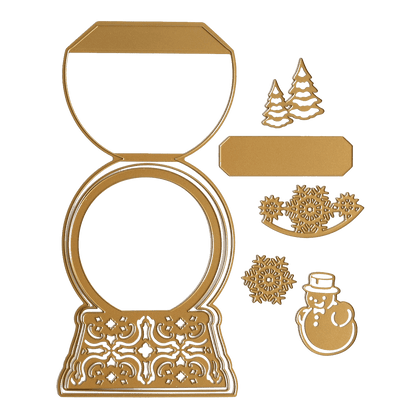 a green background with a gold toilet and christmas decorations.