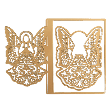 two laser cut outs of a butterfly and a flower.