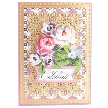 a card with flowers and a name on it.