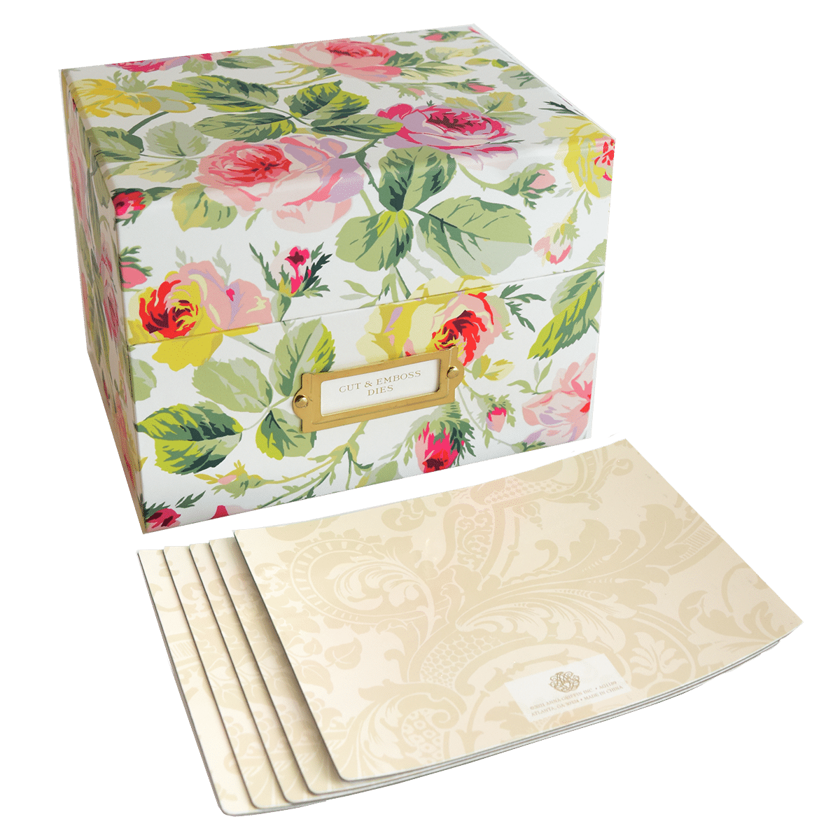 a box with a flower pattern on it.