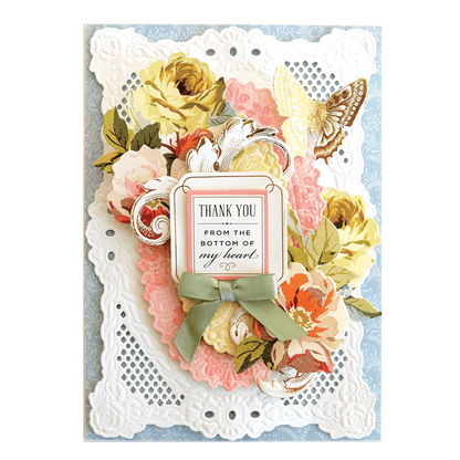 a thank card with flowers on it.
