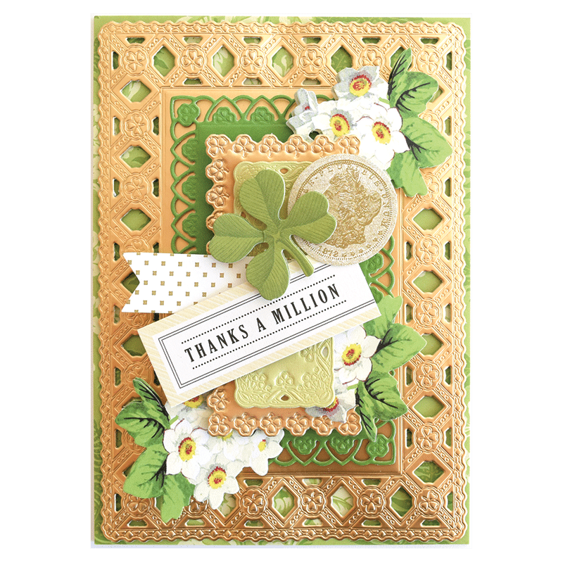 a card with a shamrock and a lemon on it.