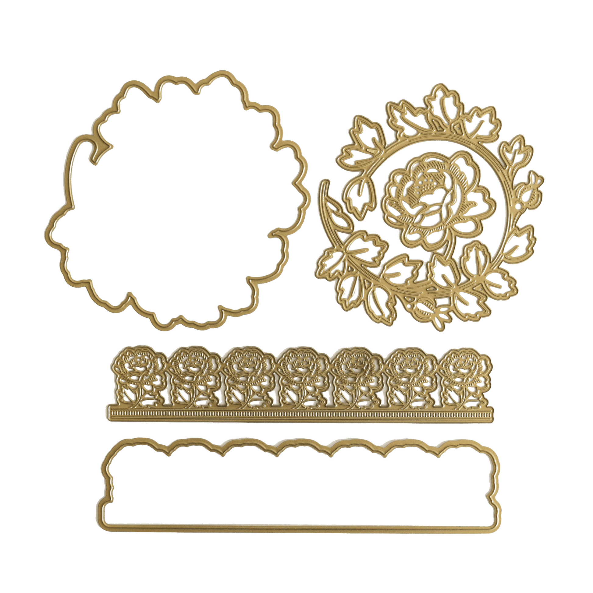 a green background with a gold frame and a decorative design.