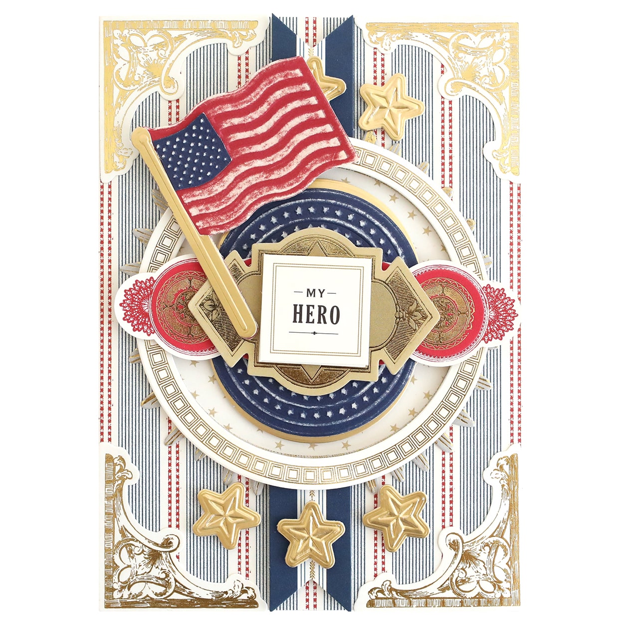 a patriotic card with an american flag on it.