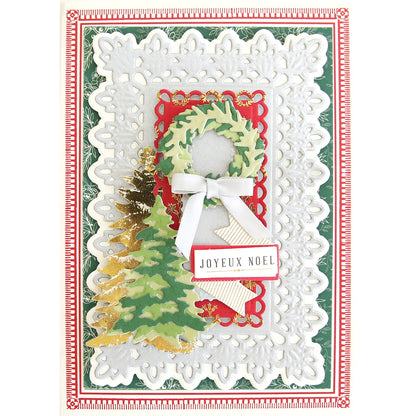 a close up of a card with a christmas tree.