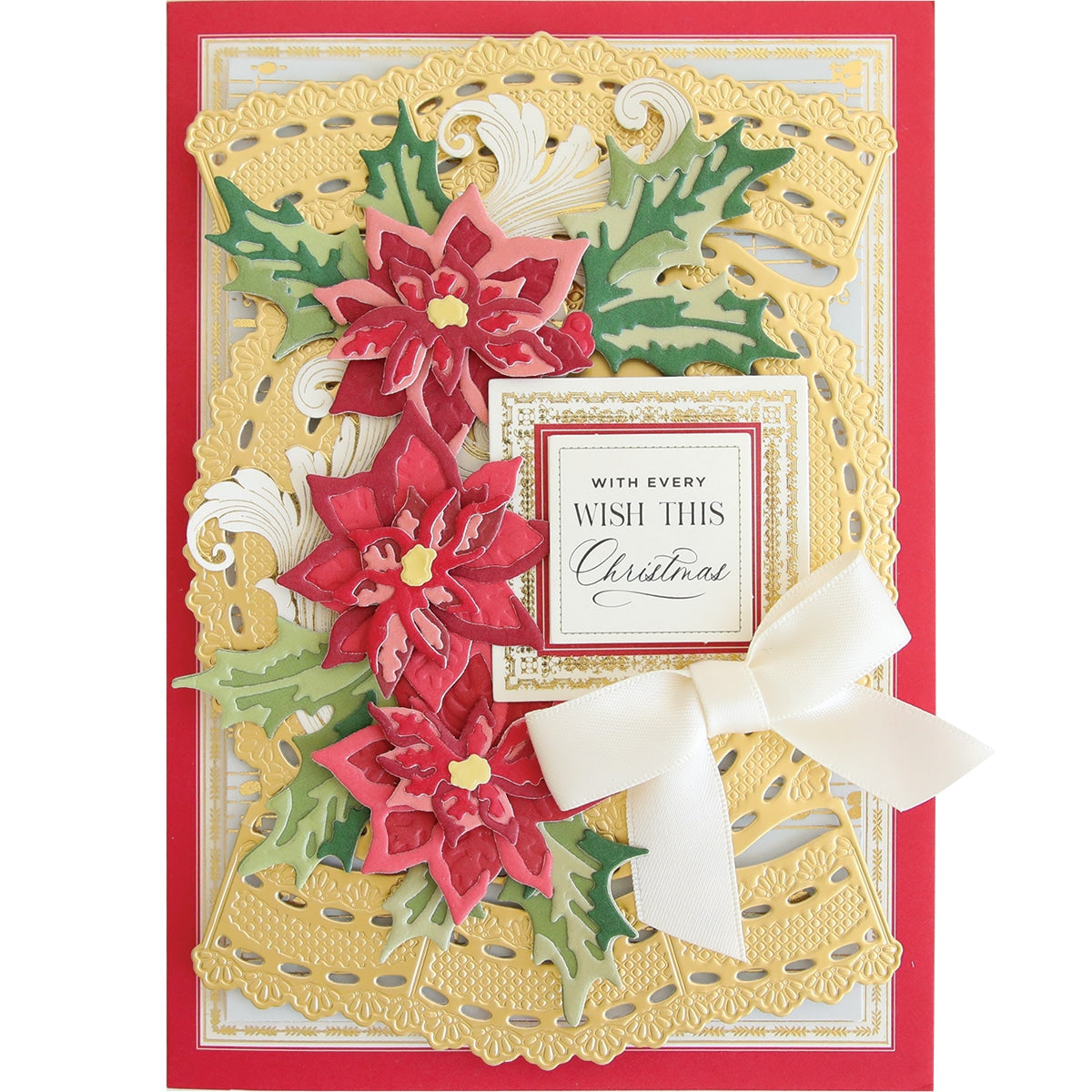 a christmas card with poinsettis on it.