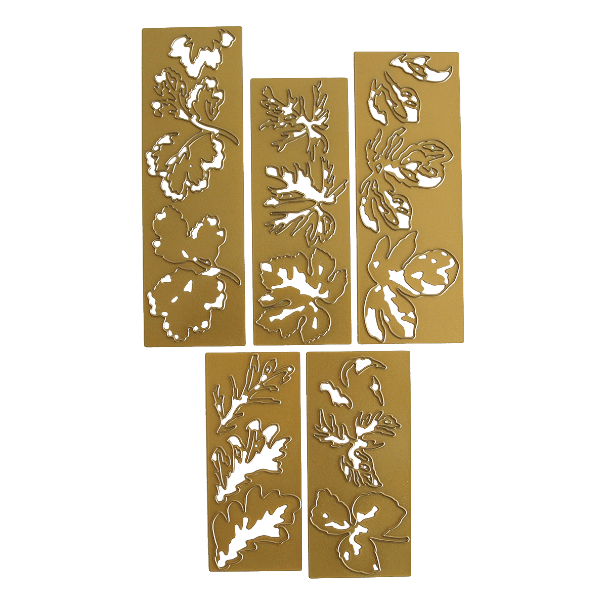 four pieces of gold foil with flowers on them.