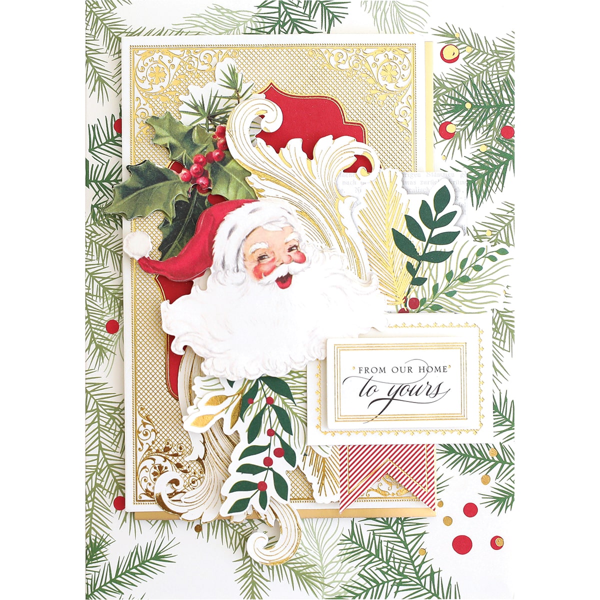 a christmas card with a santa clause on it.