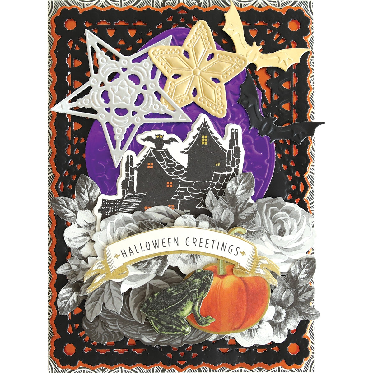a halloween card with a pumpkin and a star.