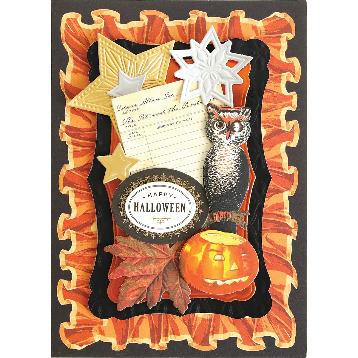 a halloween card with an owl and pumpkin.