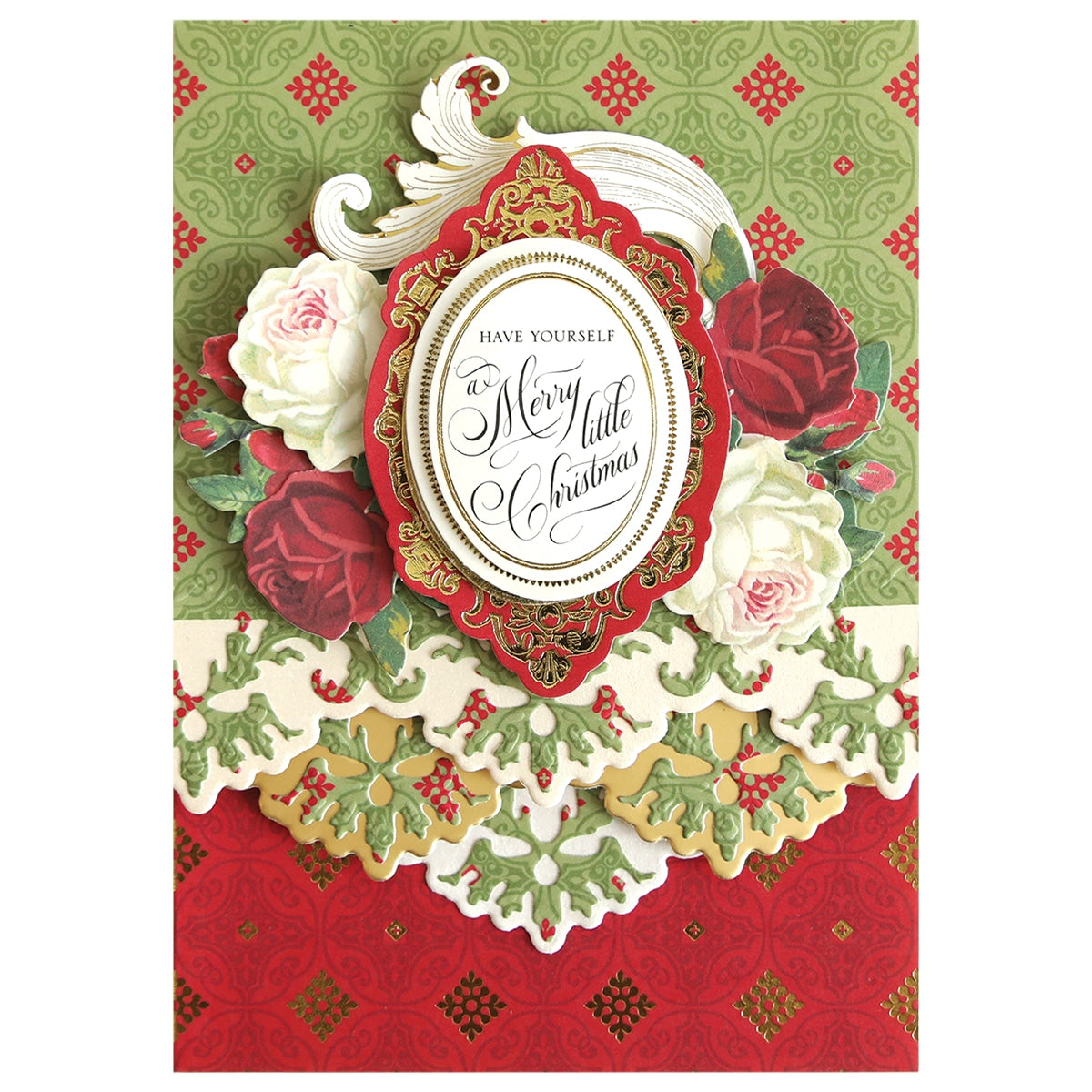 a close up of a christmas card with flowers.