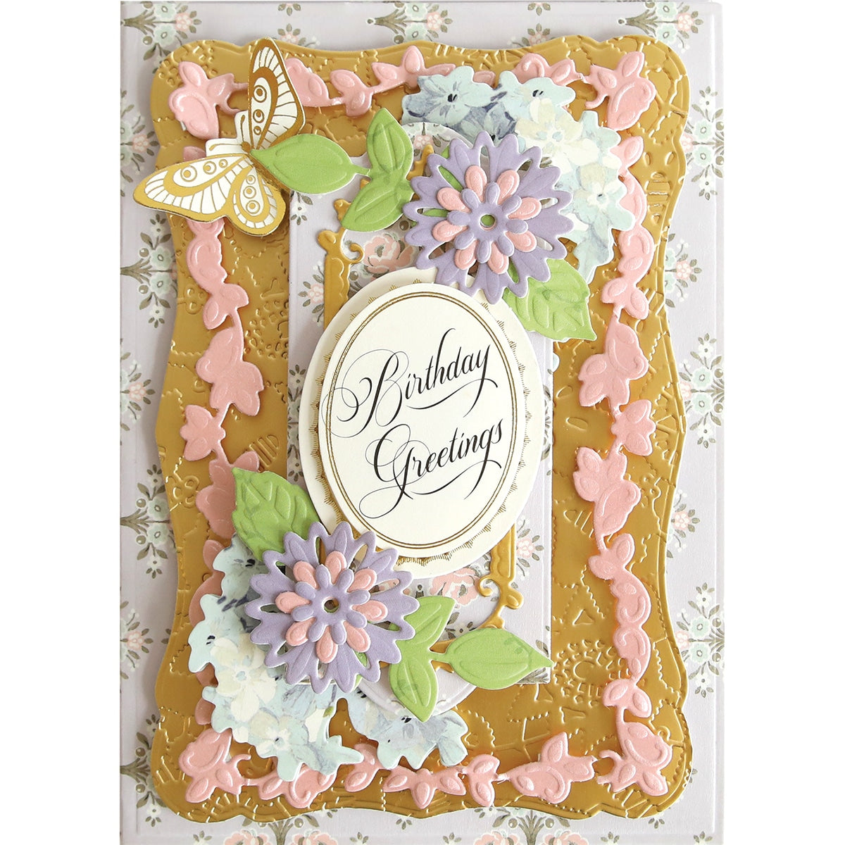 a birthday card with flowers and butterflies on it.
