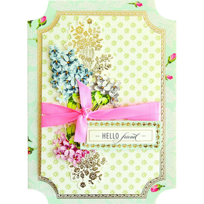 A Simply Friendship Card Making Kit with a pink ribbon and flowers.