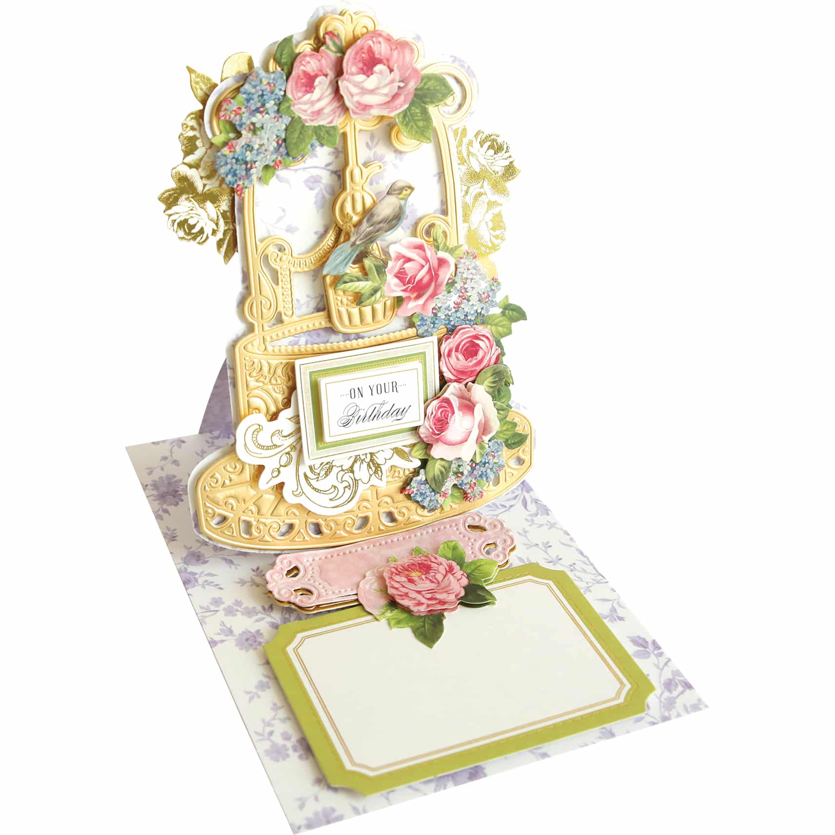 A Wishing Well Easel Finishing School Kit with a bird and flowers on it.