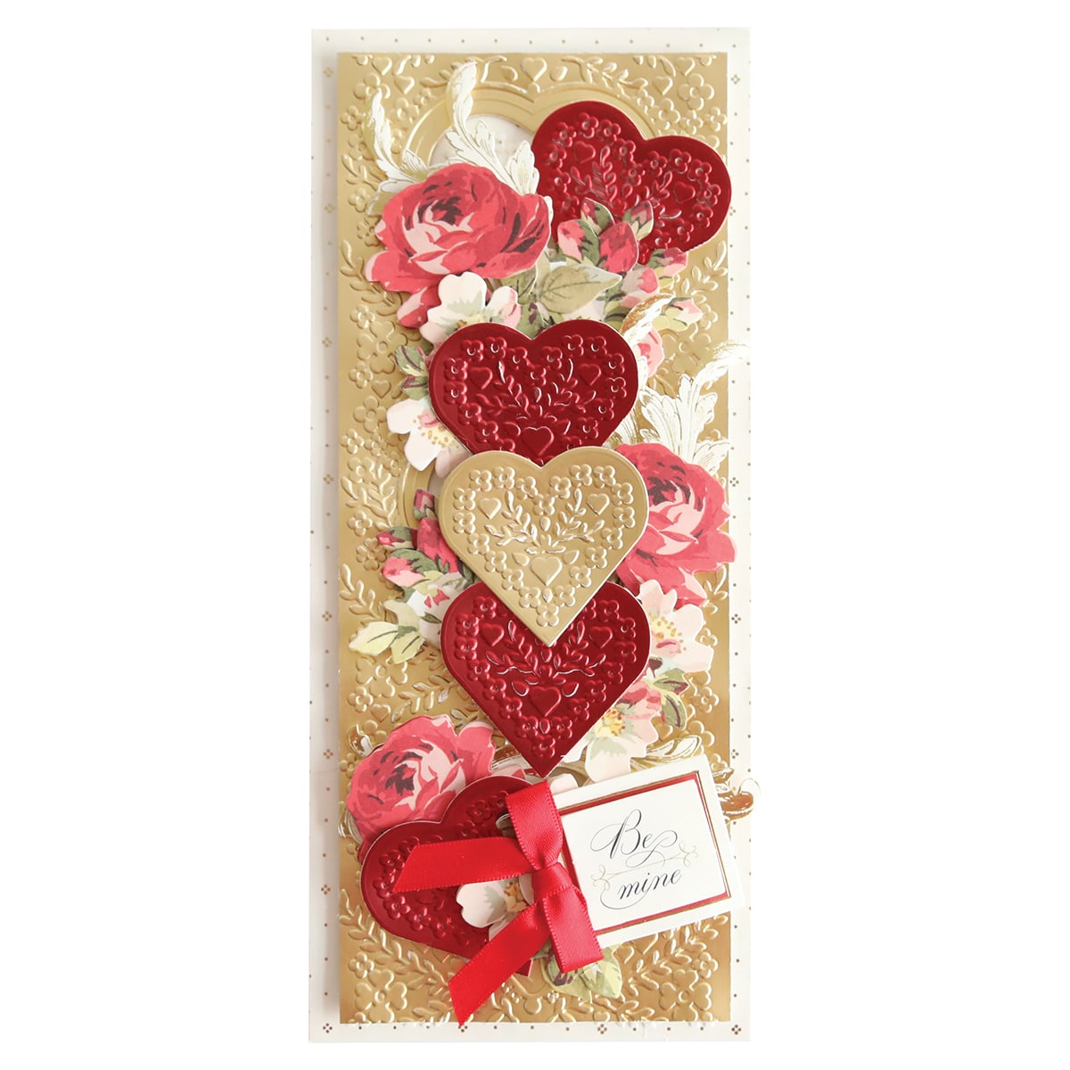 a valentine's day card with hearts and flowers.