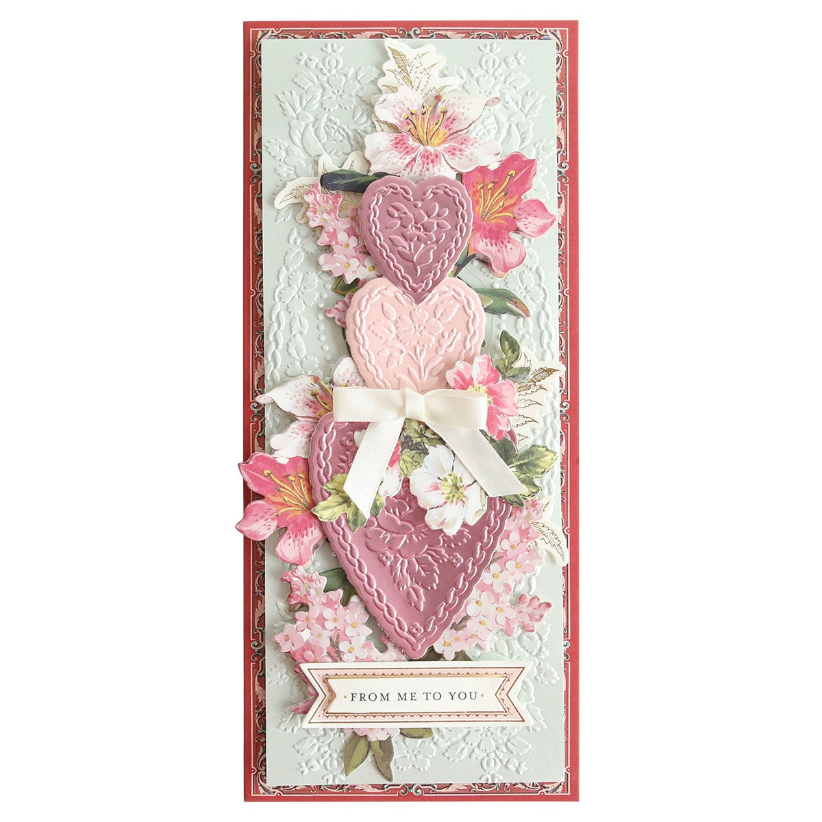 a card with two hearts and flowers on it.