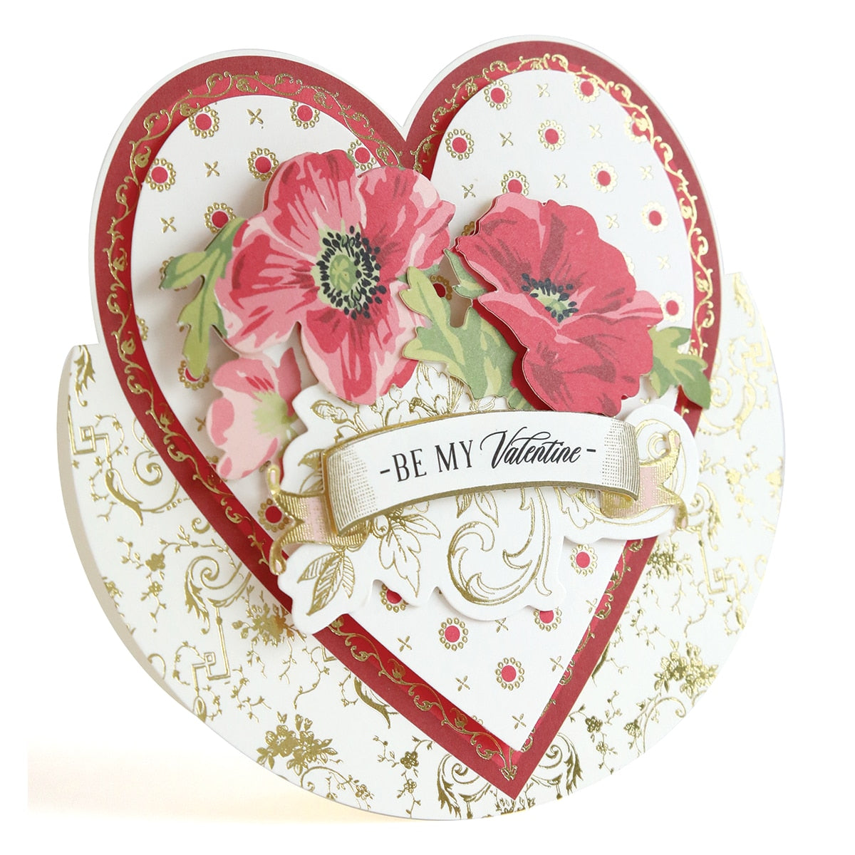 a heart shaped card with flowers on it.