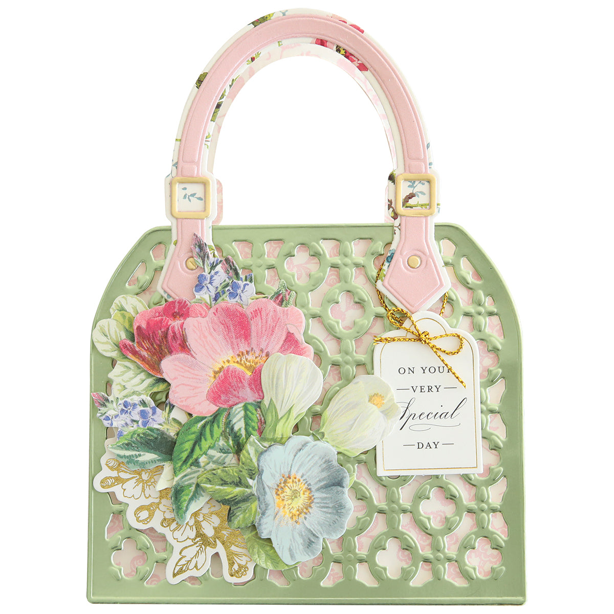 a handbag with flowers painted on it.