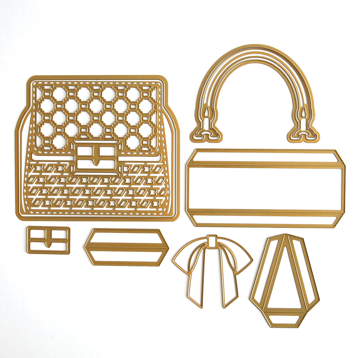 a cutout of a purse and other items.