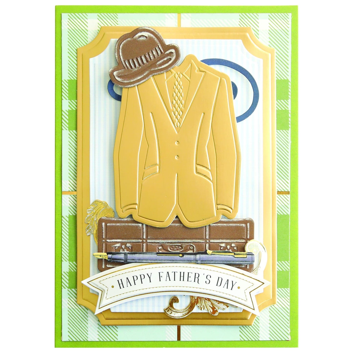 A father's day card with a Handsome Cut and Emboss Folders suit and hat.