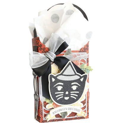 A halloween Trick or Treat Bag Box Die with a black cat on it.