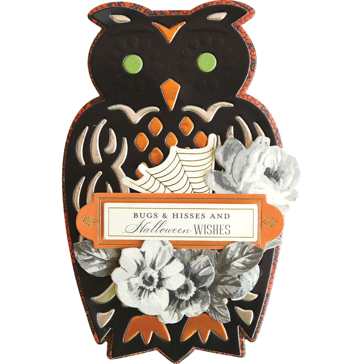 A black and orange Falloween Gift Card Holder with flowers on it.