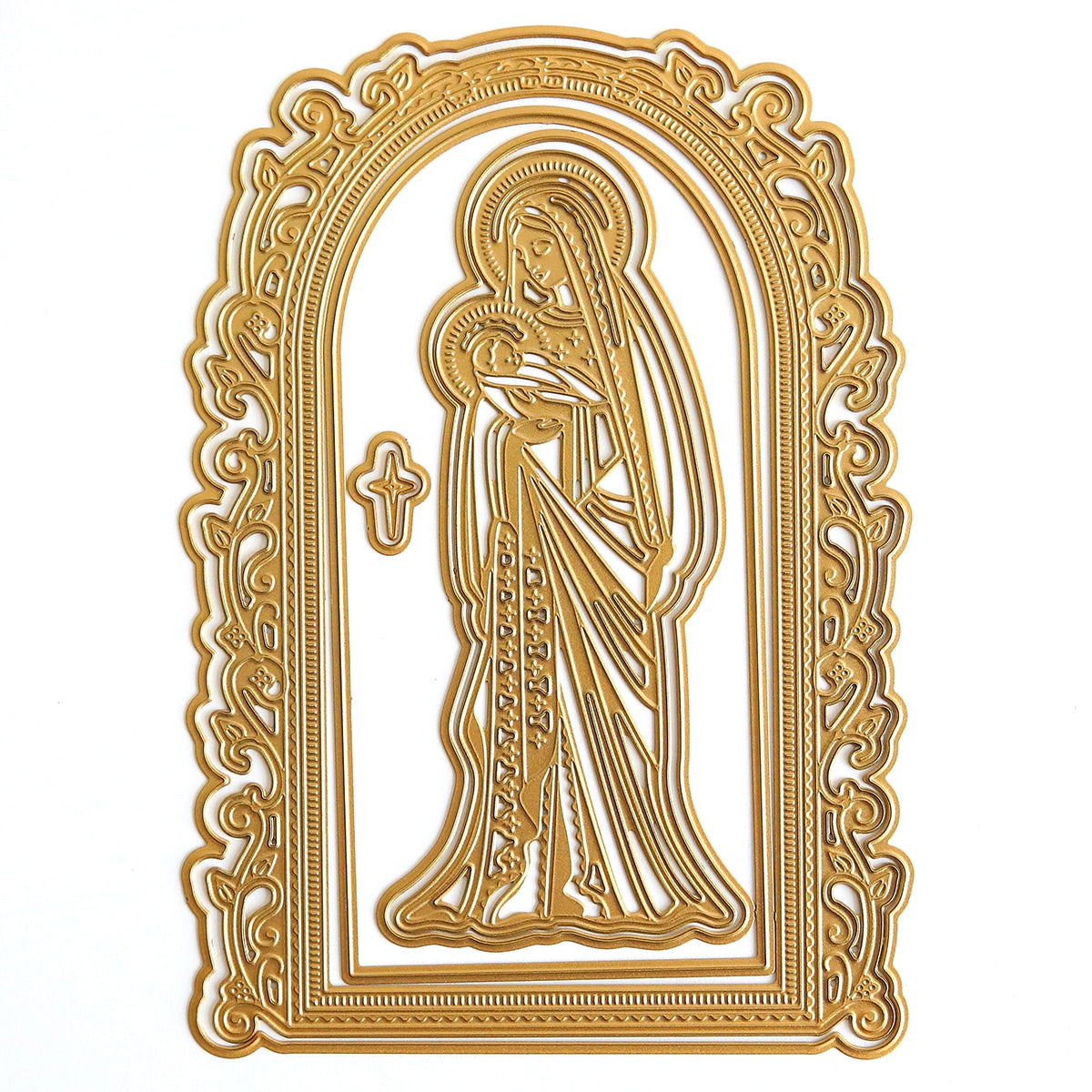 An ornate Madonna & Child Die Set frame with an image of the virgin mary.