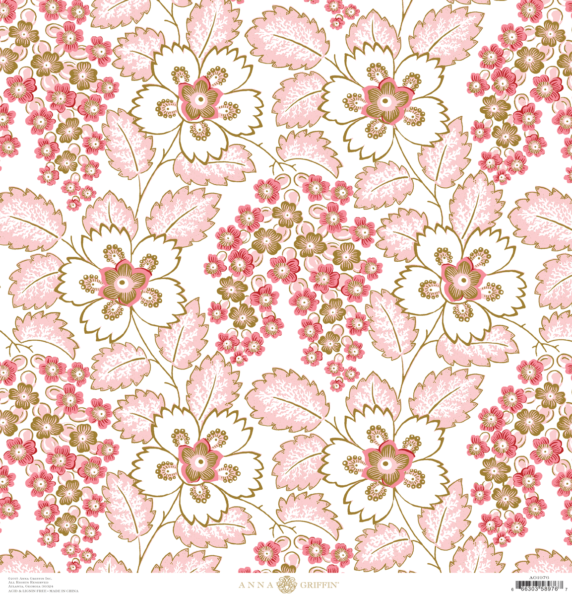 a pink and brown flower pattern on a white background.