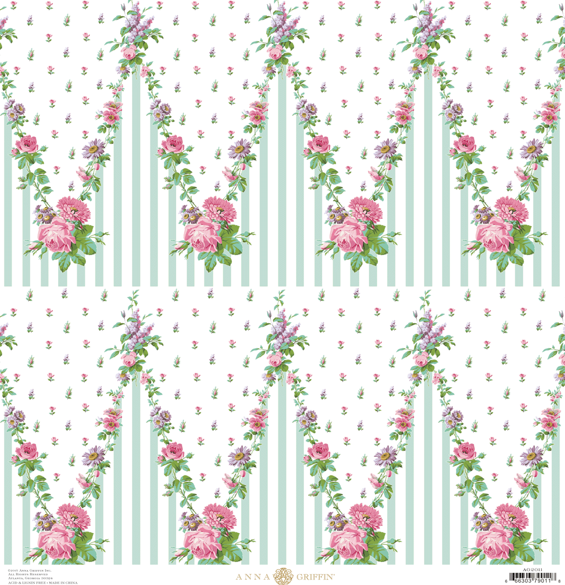 a pattern of pink flowers on a striped background.