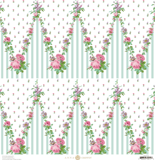 a pattern of pink flowers on a striped background.