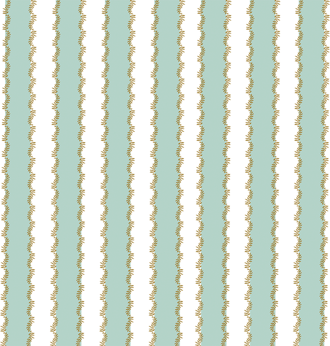 a green and white striped wallpaper with a design.